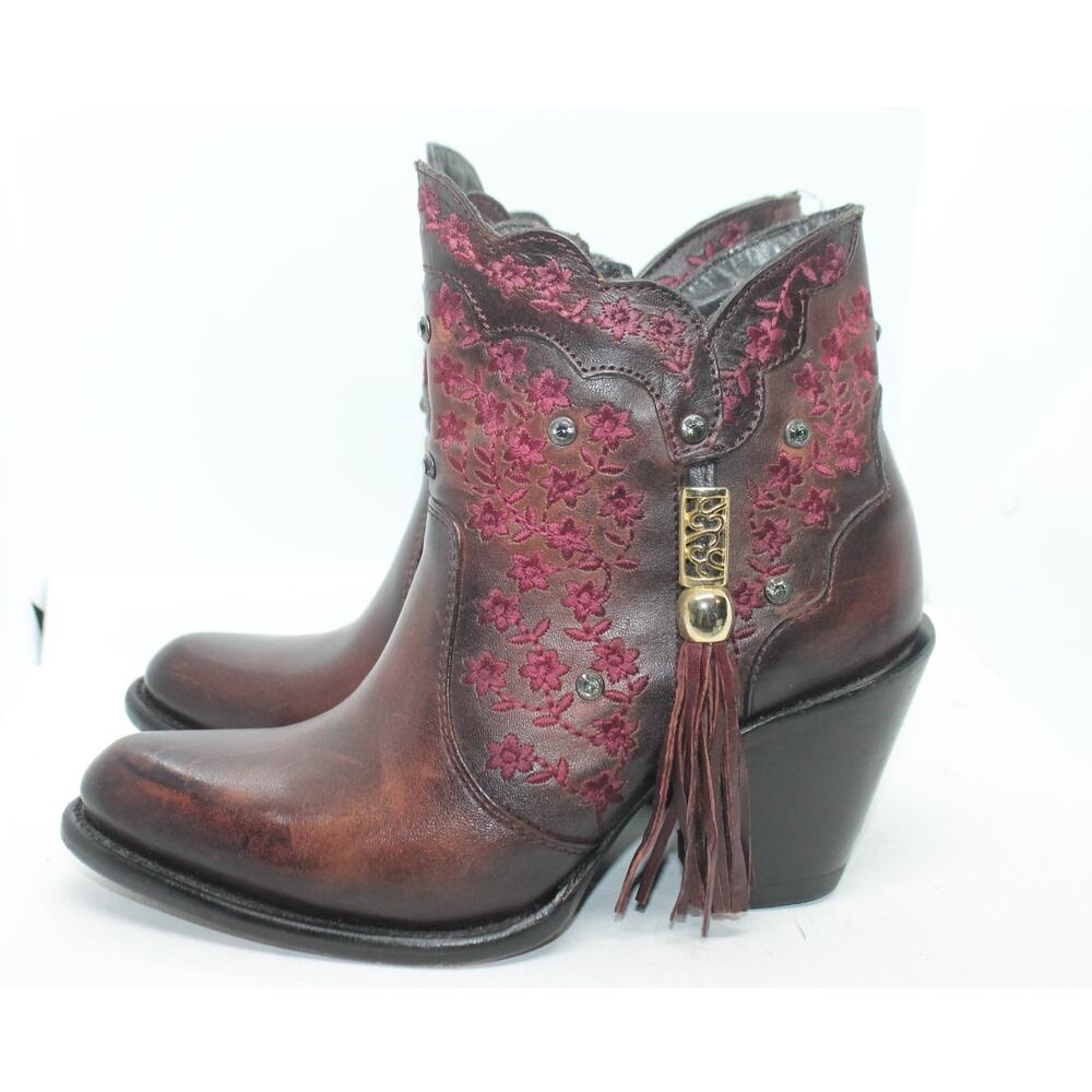 Los Altos Women's Houston Embroidered Leather Ankle Boots sz 8